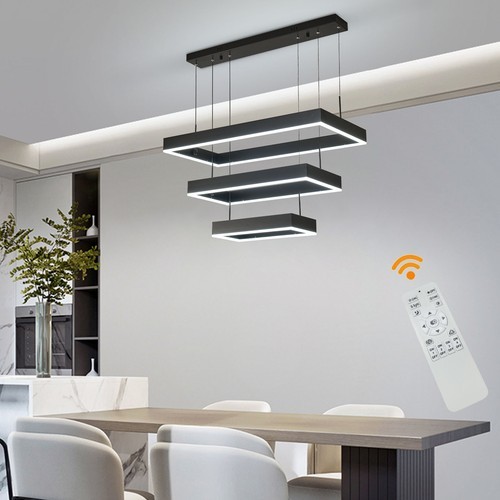 Modern LED Ceiling Light Hanging Pendant Lamp Dimmable Chandelier W/ Remote