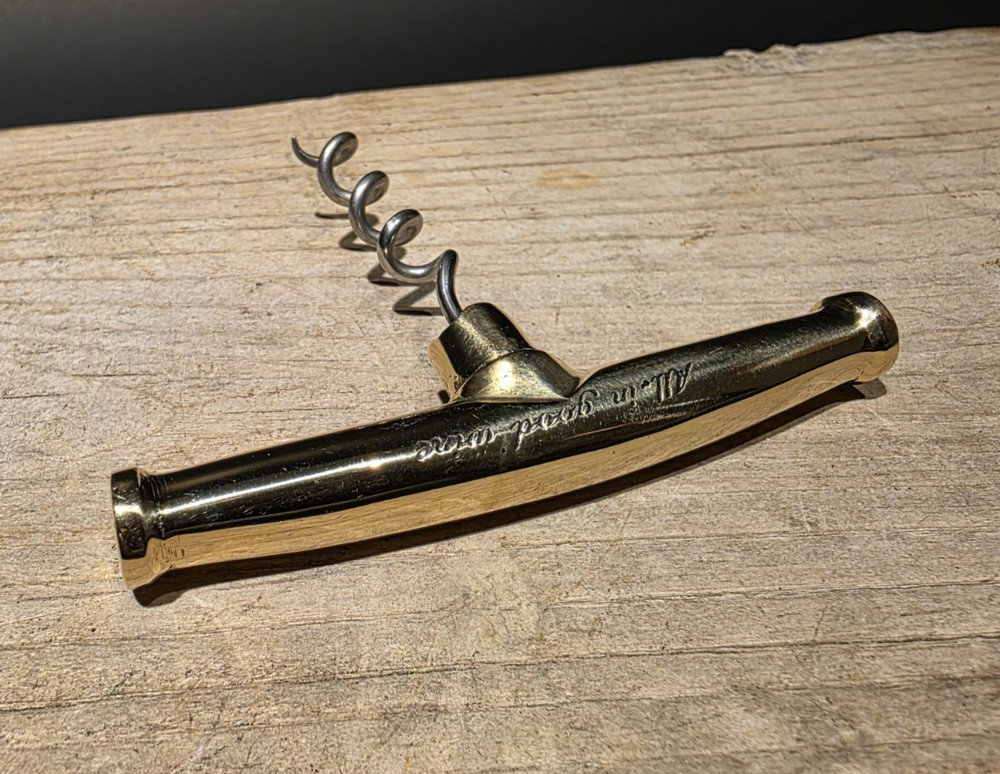 Vintage Style Brass & Iron Corkscrew Engraved