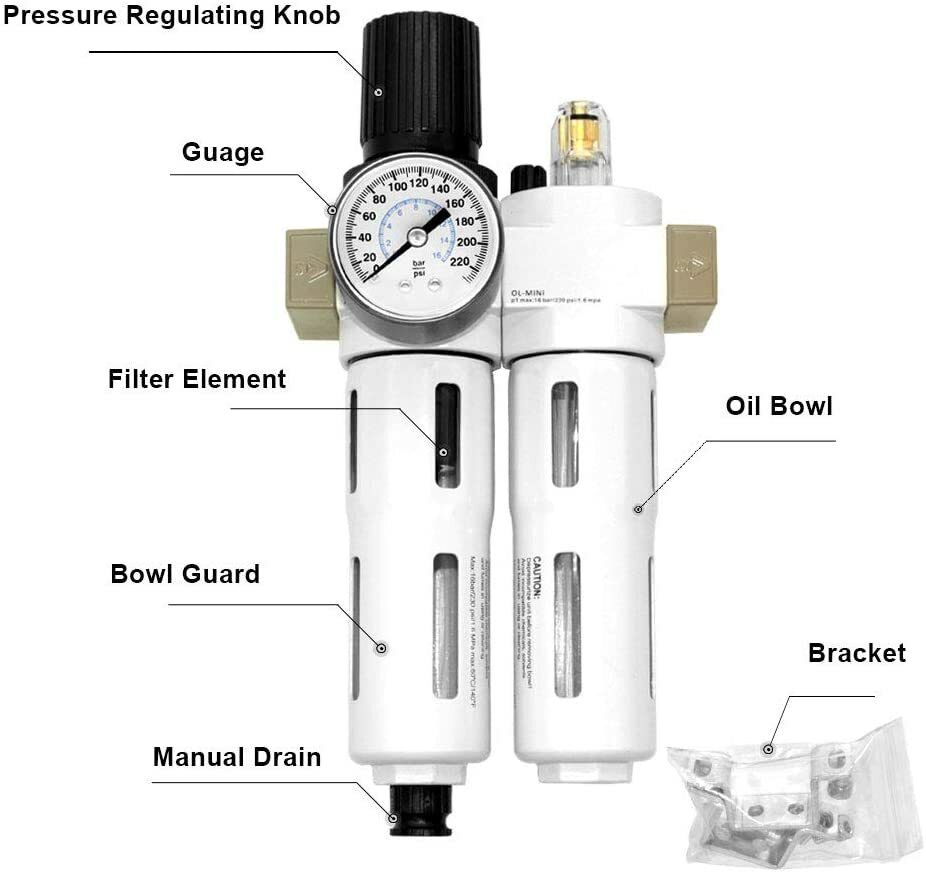3/8"NPT Compressed Air Filter Regulator Lubricator Combo Air Tool Compressor