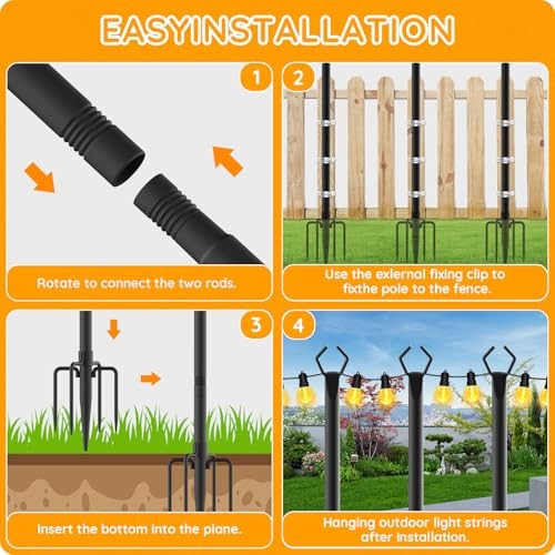7 Pack String Light Poles,Poles for Outdoor String lights10 Ft 7 Pack-10FT