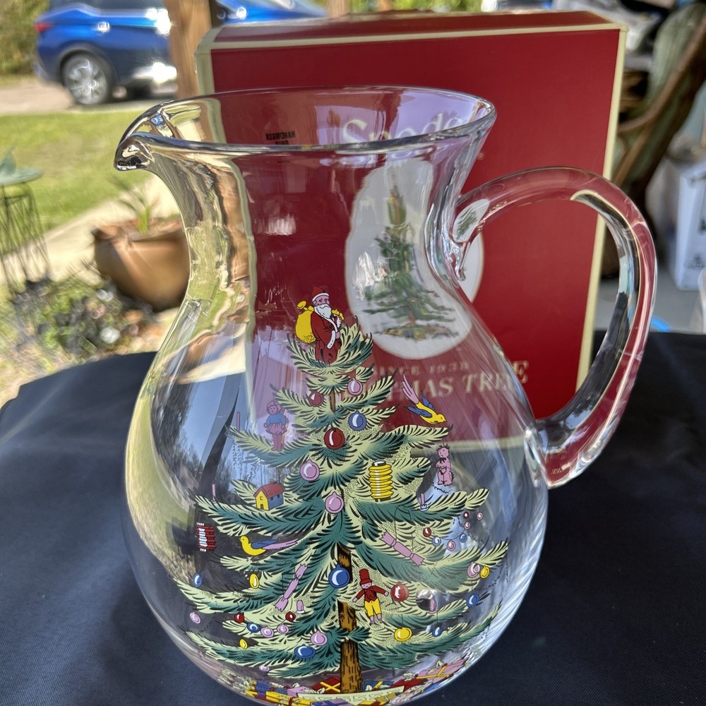 Spode Christmas Tree Glass Pitcher with Handle, 96oz., NEW!