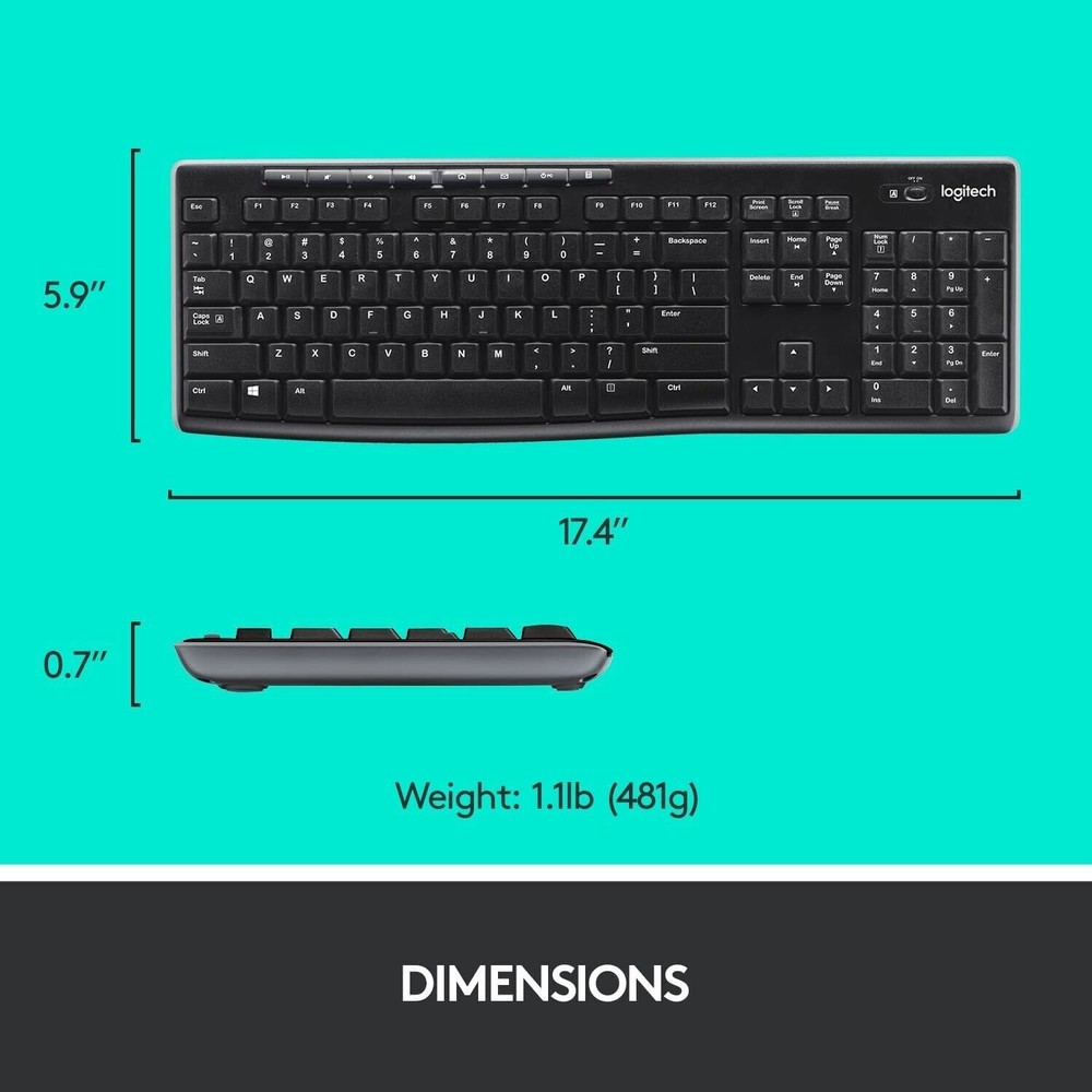 Logitech MK270 Full-size Wireless 2.4G Membrane Keyboard and Mouse Bundle PC/MAC