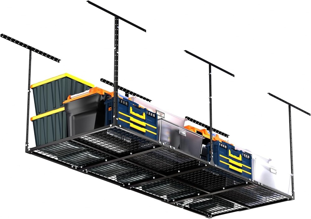 4x8FT Overhead Garage Ceiling Storage Rack 600lbs Load Adjustable Wall Tool Rack
