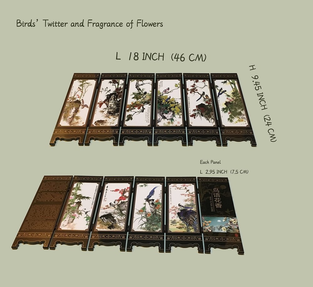Decorations for The Home, 6 Panel Divider, Mini Folding Screen, Chinese Lacqu...