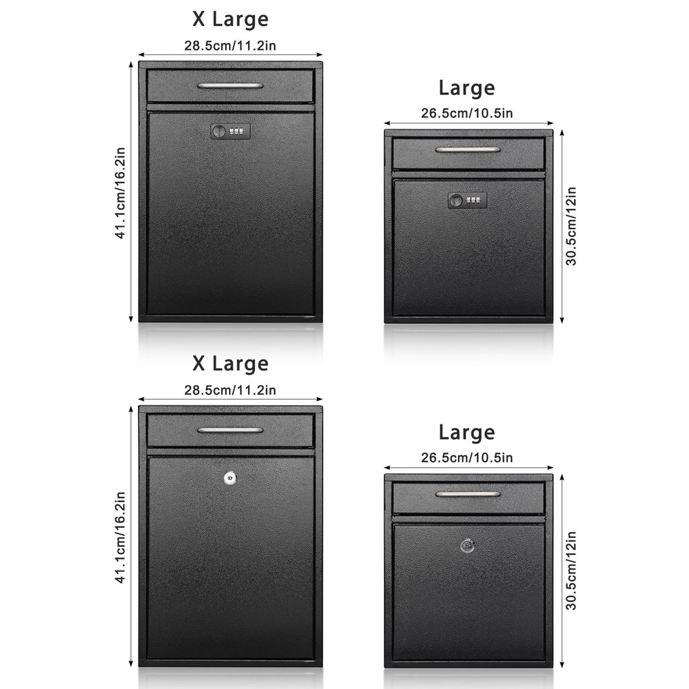 Steel Key Lock Mail Boxes for Outside, Locking L, Black