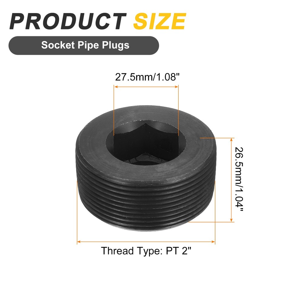 1Pcs Socket Pipe Plug, PT 2"Carbon Steel Hex Thread Pipe Caps, Black