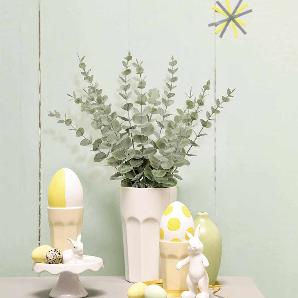 18pcs Eucalyptus Stems Artificial Leaves 18pcs, Green