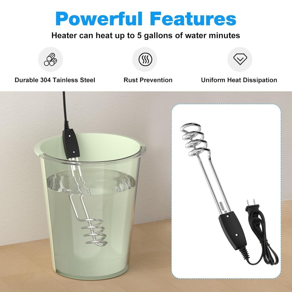 1000W-110V Immersion Water Heater,Water Heater Electric,10in Portable Electri...