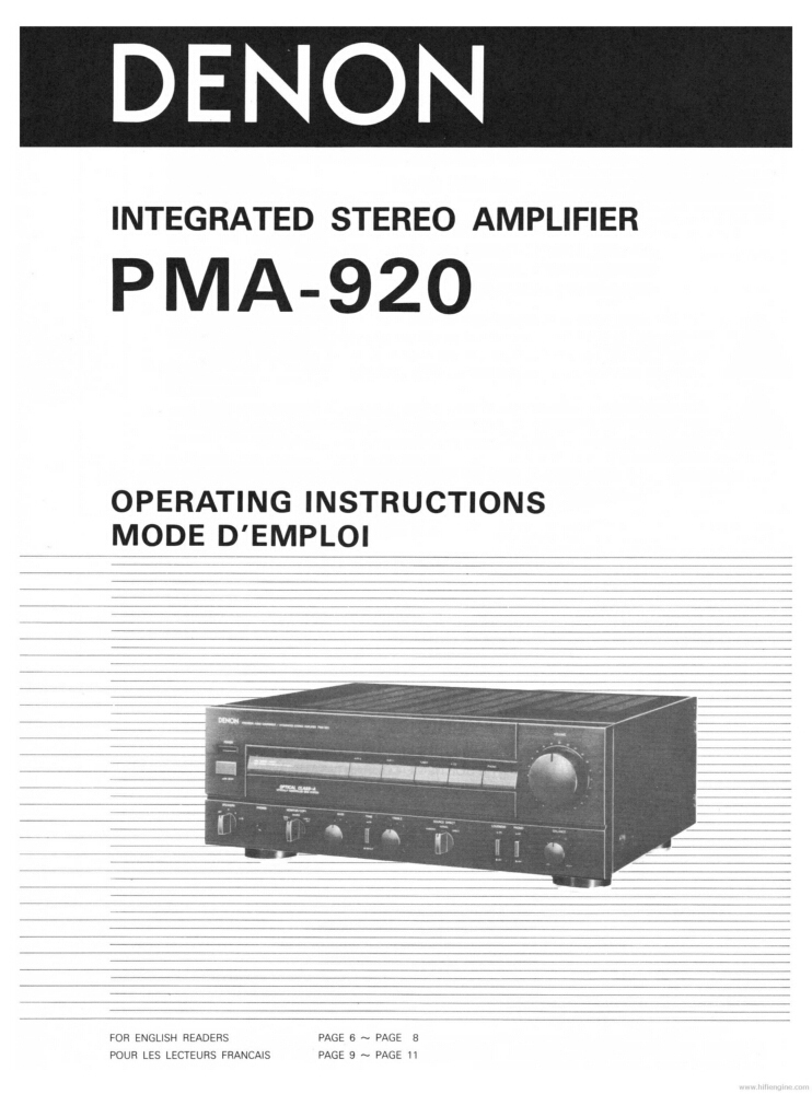 Denon PMA-920 Pre-Main Amplifier Owners Manual