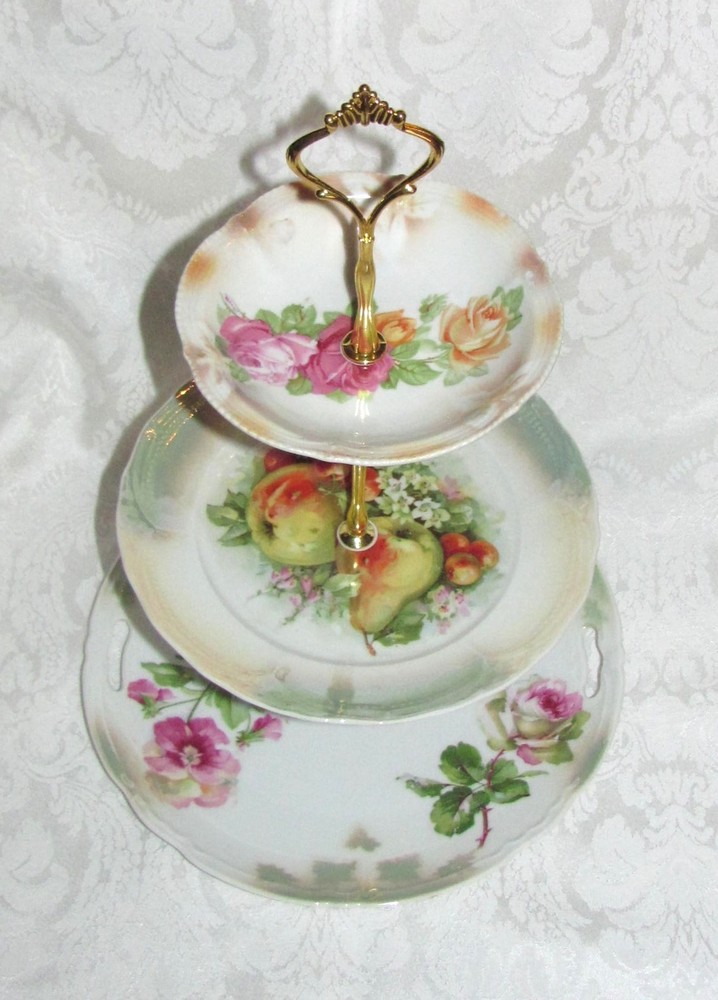 Custom Three Tier Tea Party Cake Stand Made With Antique Lusterware Plates
