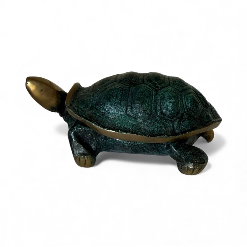 Antique Matchstick Holder Turtle Shell Verdigris Heavy Bronze