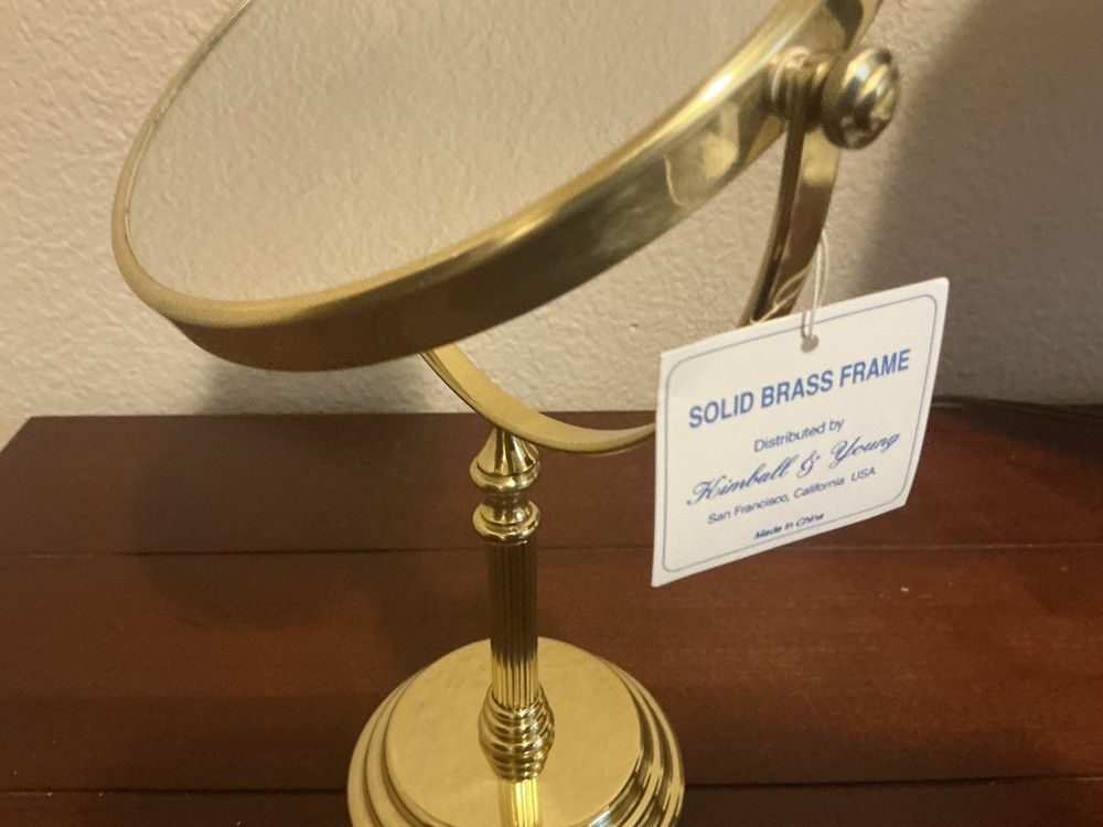 Vintage Kimball & Young Vanity Stand Mirror 6” Solid Brass Frame