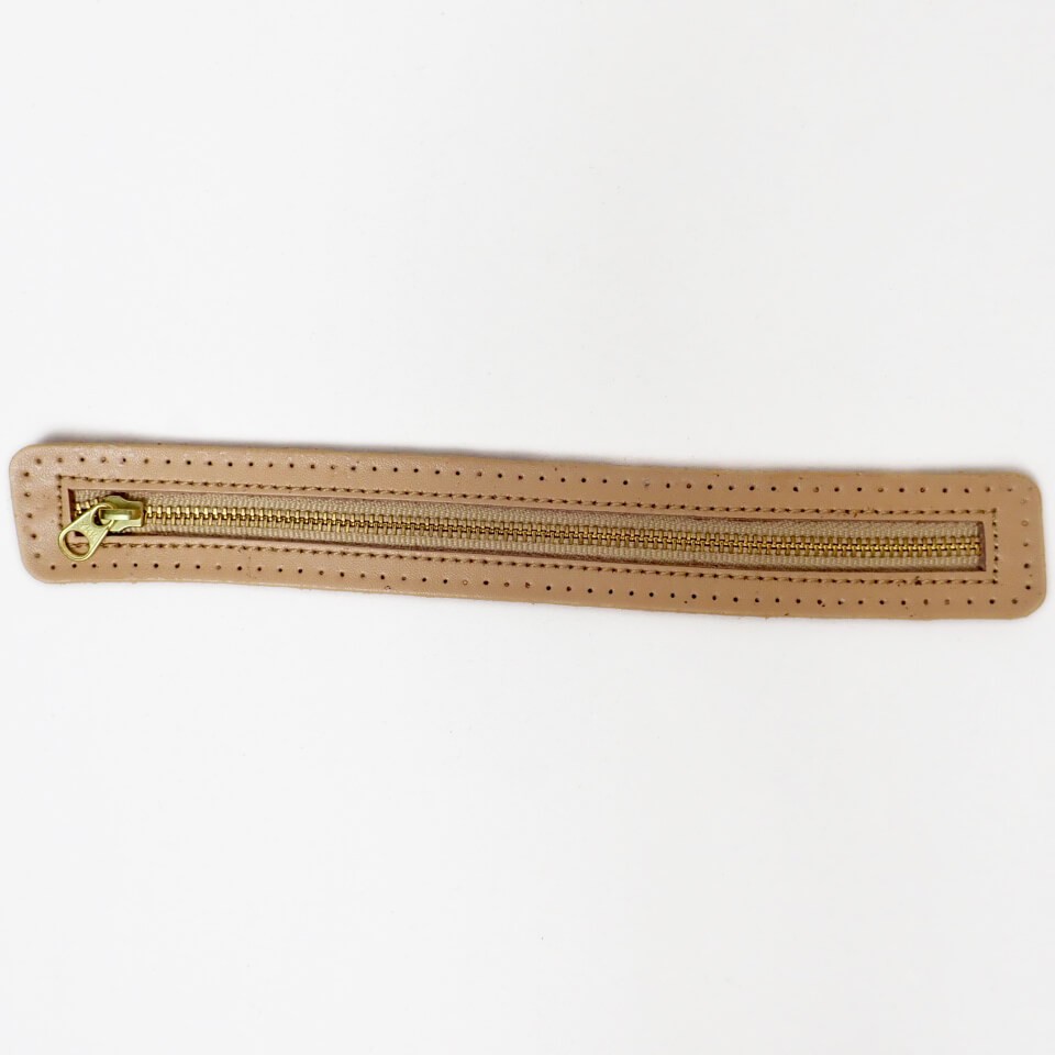 Genuine Leather Zipper (Large, 22×3cm), Beige