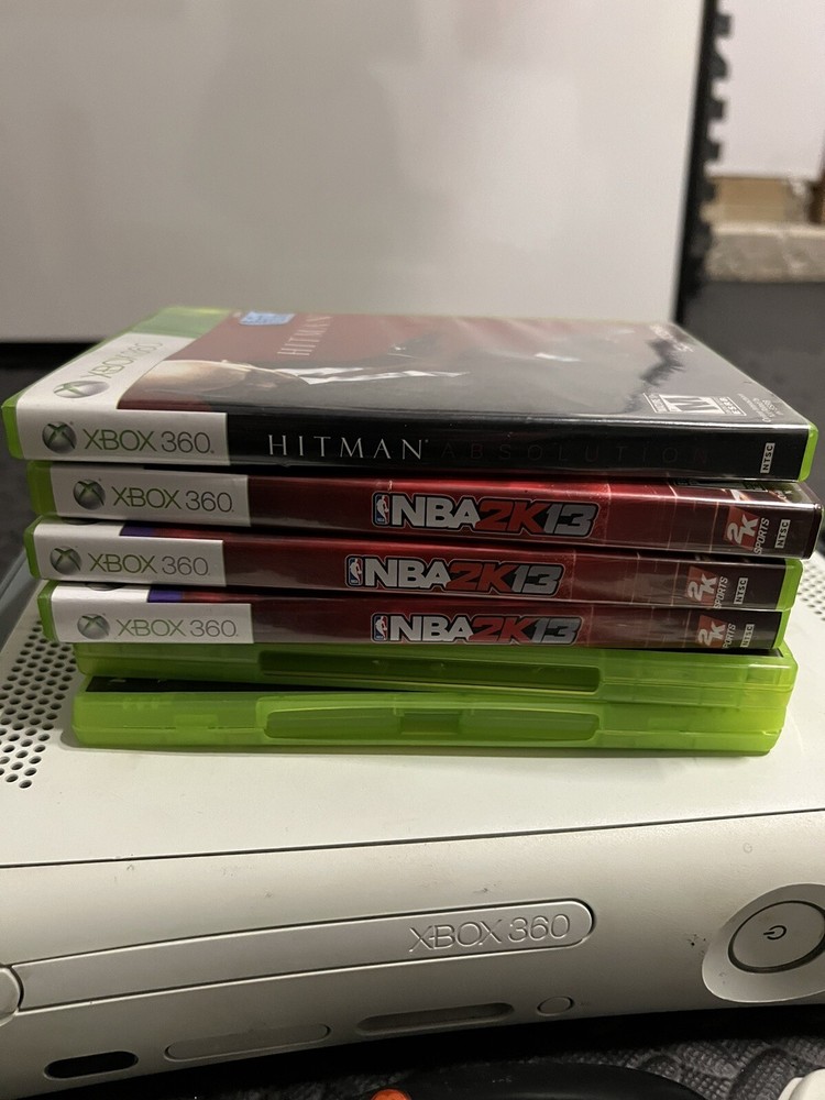 Xbox 360 White Console Bundle W/ Wireless Controller, Cords & Games