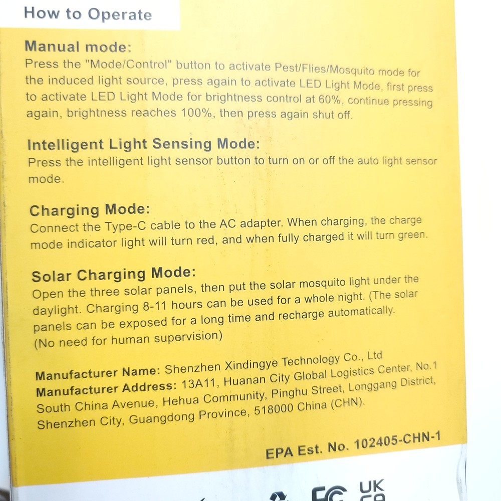 Solar Bug Zapper LED Light Portable Smart Light Sensing