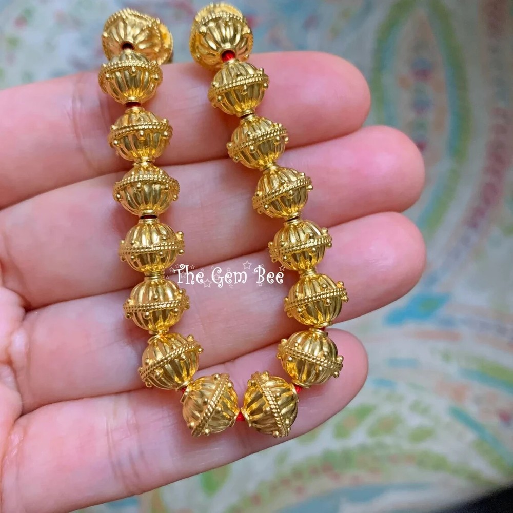 18k Solid Yellow Gold 9mm Fancy Granulation Fluted Spacer Finding Bead (1)