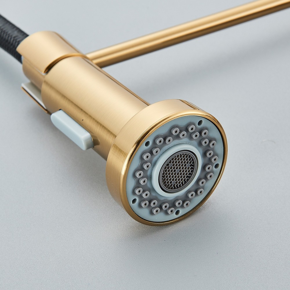 Brushed Gold Spring Kitchen Sink Faucet Pull Down Sprayer Swivel Single Handle