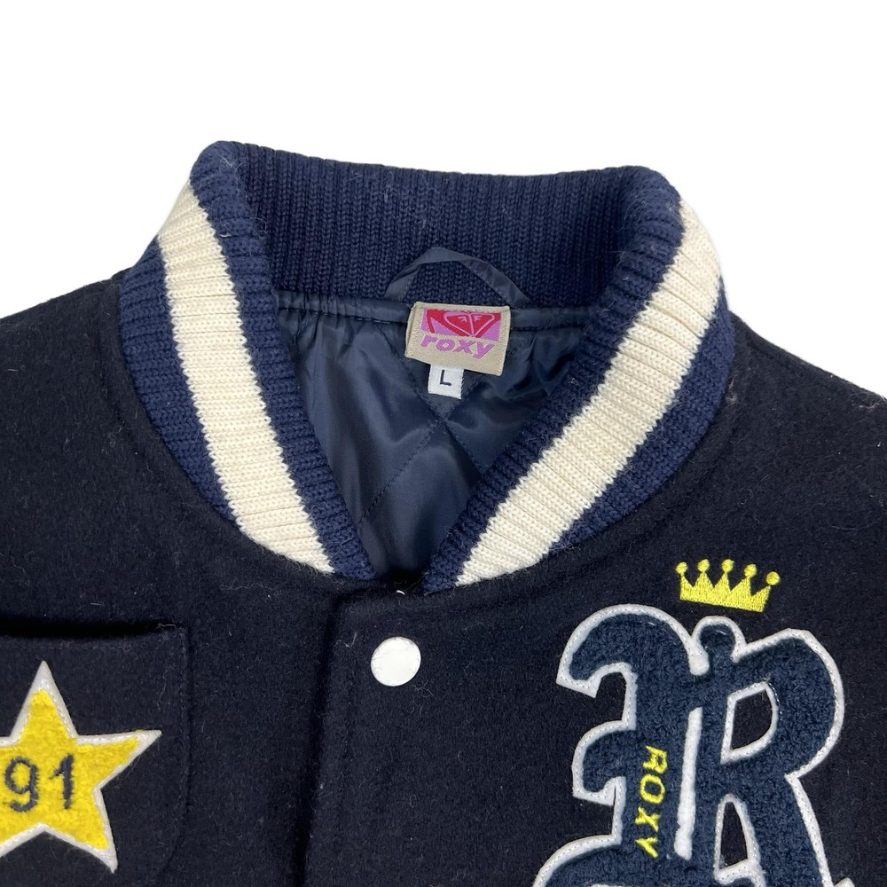 Y2K Roxy Black & White Varsity Letterman Jacket Small 10