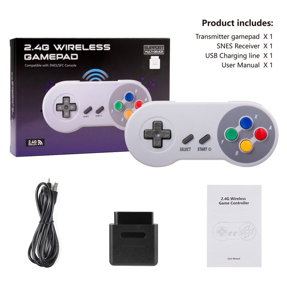 For 2.4G Wireless Super Nintendo SNES System Gamepad Replacement Controller Pad