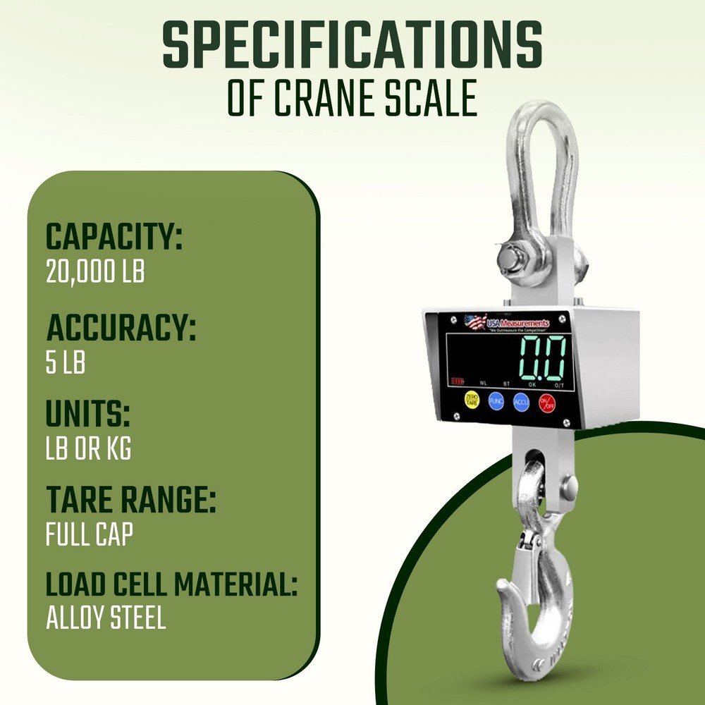 Stainless Steel 20,000 lb Crane Scale LED Display with Android App & Certificate