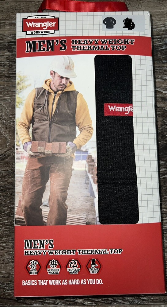 Wrangler ~ Thermal Top Shirt Base Layer Long John Black Waffle Polyester ~ L