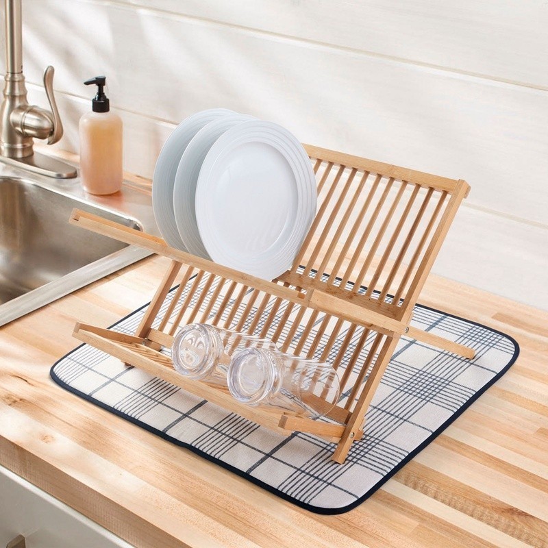 Dish Dry Mat Weston Plaid Absorbent Microfiber Reversible Non-Slip Kitchen Mat