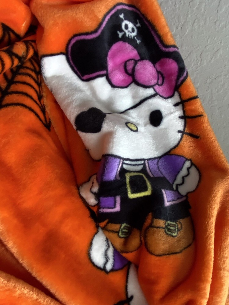 2 Pack Hello Kitty Halloween Throw Blankets Orange Web Pumpkin Pirate Candy Corn