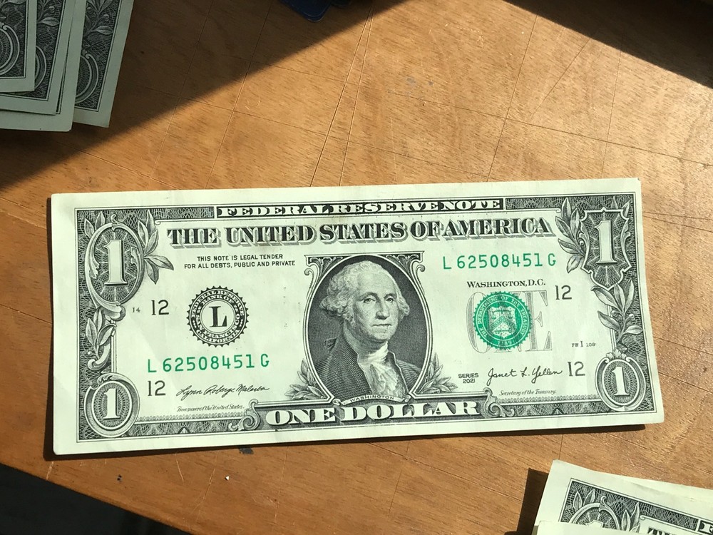 2021-$1 One Dollar Bill MISALIGNED ERROR/MISCUT BILL