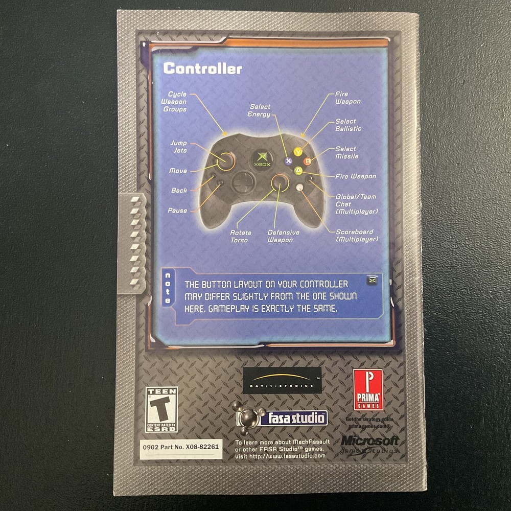 MechAssault 1 Microsoft XBOX Instruction Manual Only