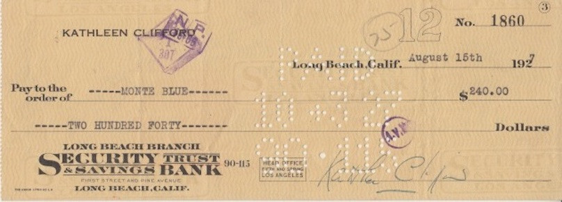JOHN DREW signed bank check