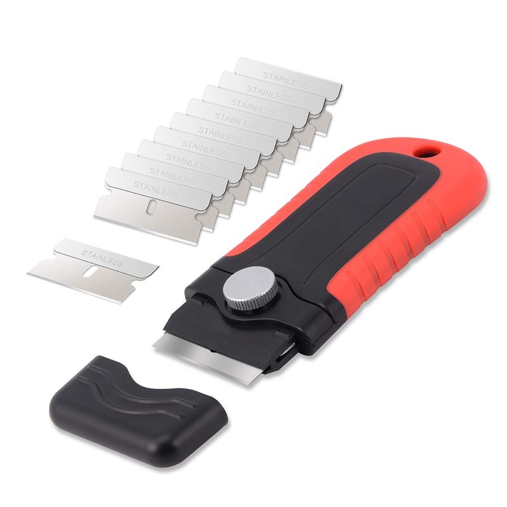 Gomake Razor Blade Scraper Tool with Storage Container, Black With Red