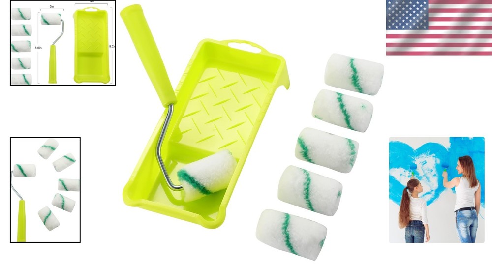 Versatile 2" High-Density Fabric Paint Roller Set with Tray & Frame - 8 Pieces