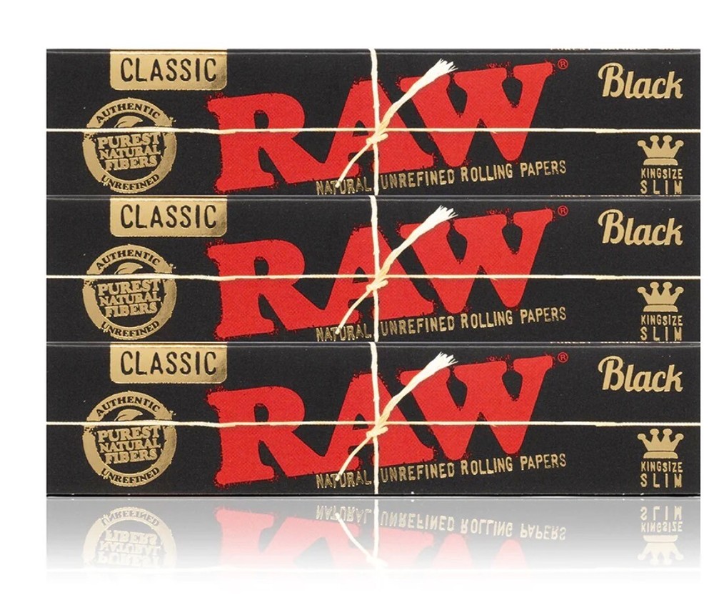 Authentic Raw Black Rolling Paper King Size Bundle, Roller+Papers+Tip+Tin