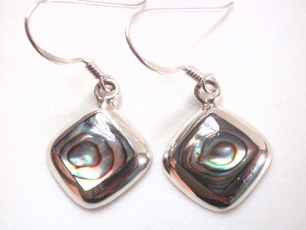 Abalone 925 Sterling Silver Dangle Square Earrings