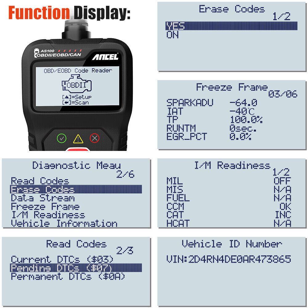 Ancel AS100 OBD2 Scanner Car Diagnostic Tool Erase Engine Fault OBD2 Code Reader
