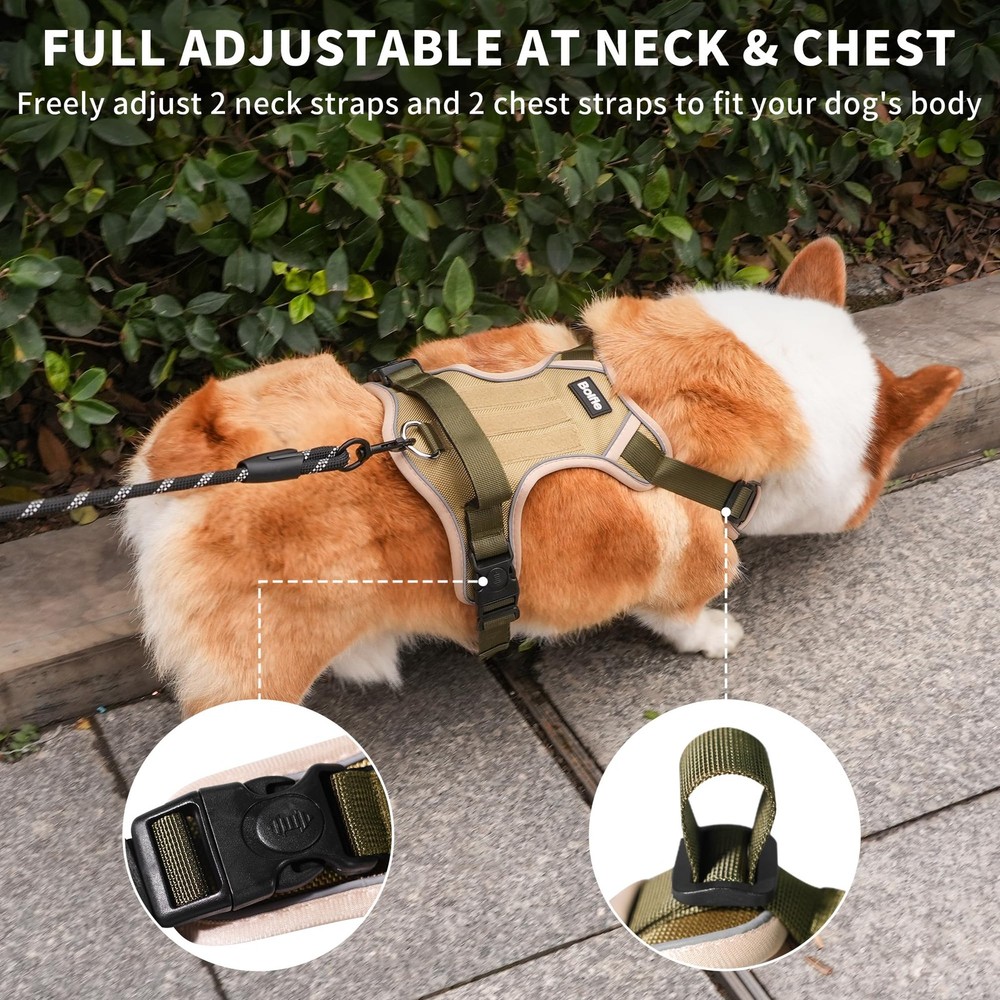 Small Dog Harness, Heavy Duty Tactical No-Pull Reflective Harness & Collar Se...