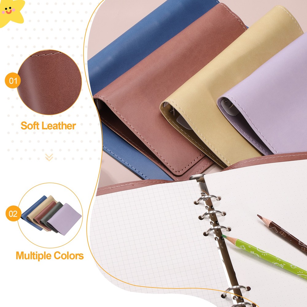 A6 PU Leather Binder Protector, 6 Ring Loose Leaf Notebook Protector, Green