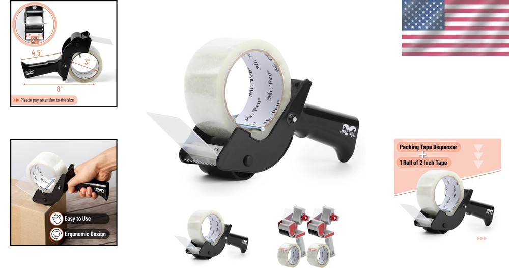 Lightweight Tape Dispenser Gun with Sharp Blade & Easy Loading - 1 Pack Included