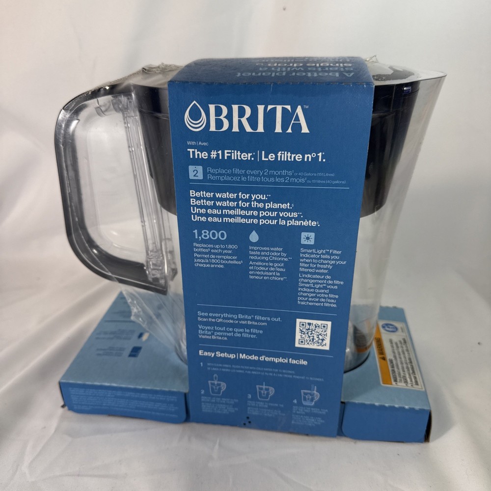 NIB Brita 6 Cup Black Denali Water Filter Pitcher with 1 Brita Standard Filter