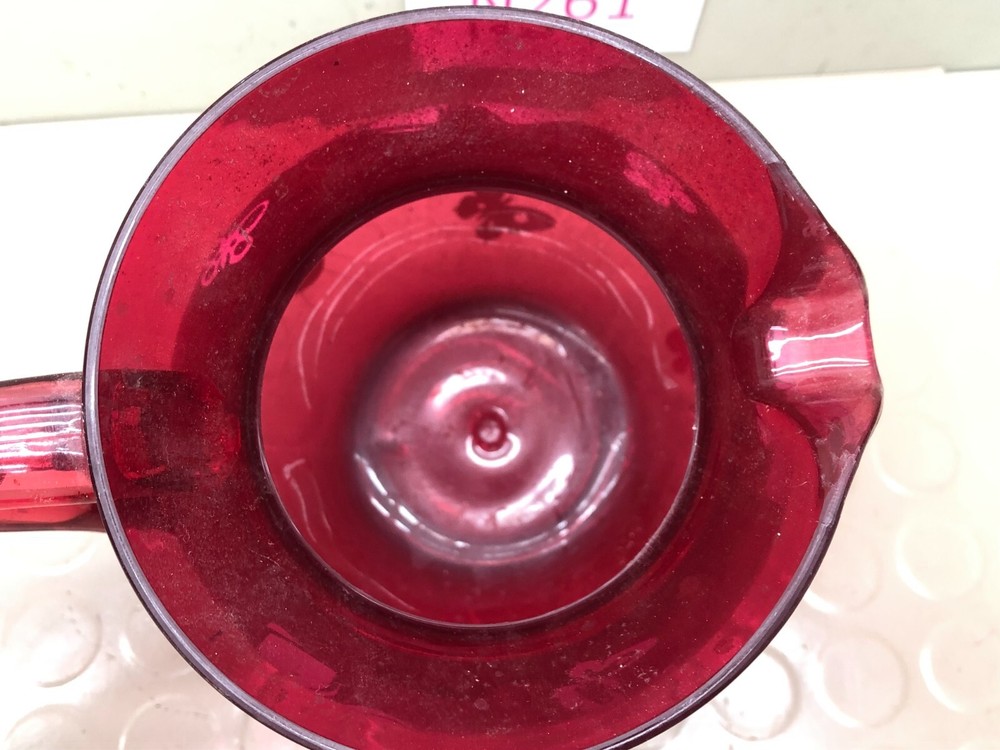 Vintage Red Clear Plastic Pitcher Retro Flower