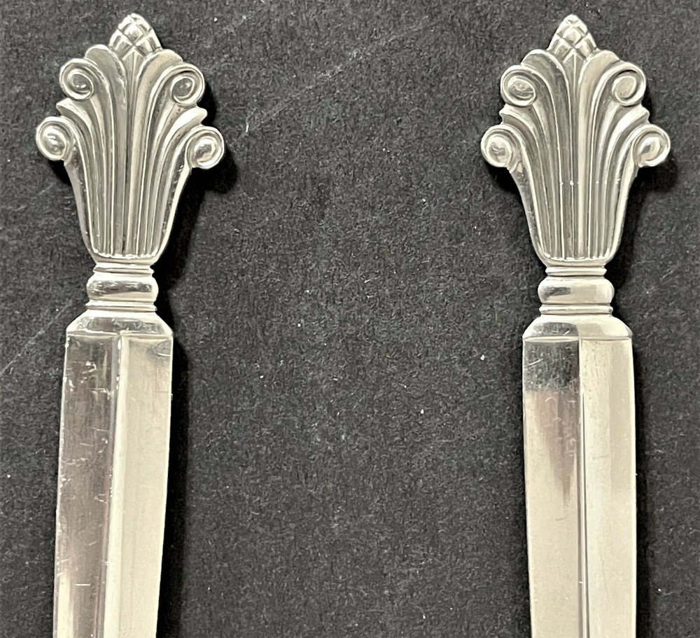 Original Georg Jensen 8” Acanthus Sterling Silver Serving Spoon and Fork