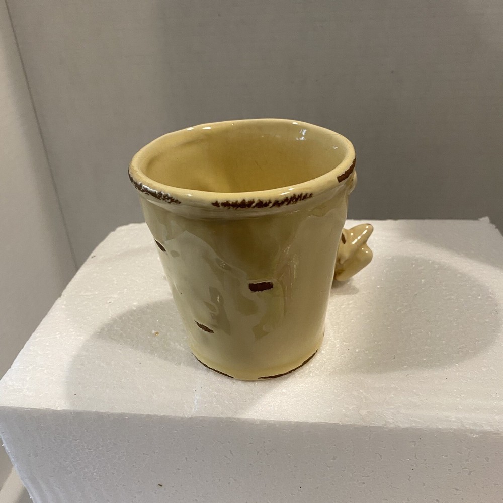 Rustic Yellow Bunny Rabbit on Pail Ceramic Small Planter