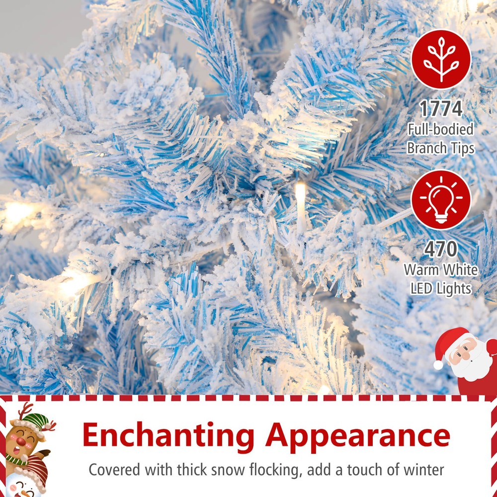 8FT Artificial Christmas Tree w/1774 Branch Tips 470White LED Lights, 8 Modes