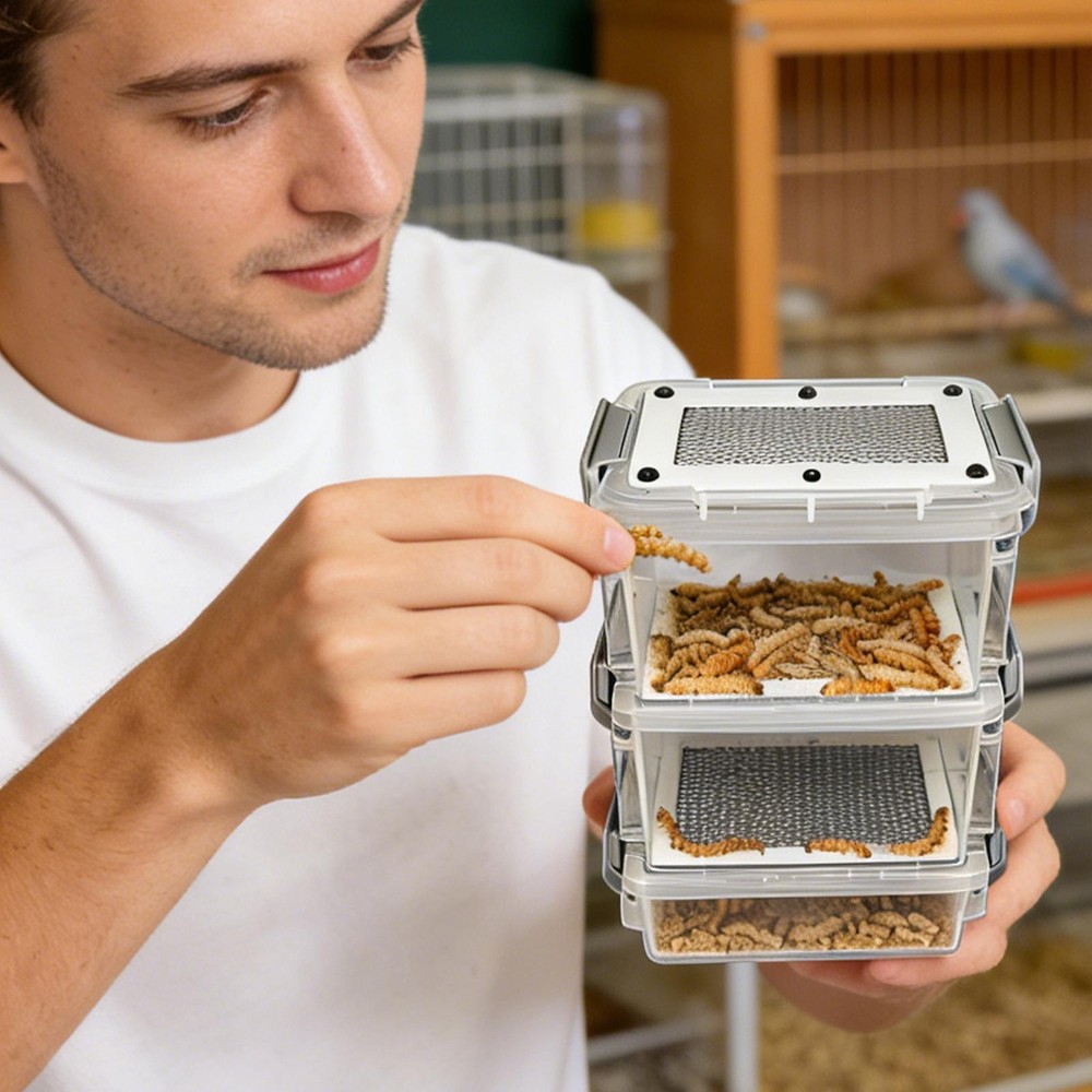 Breadworm Breeding Box 3-Layer Silkworm Feeder Bin Corn Worm Breeder Box