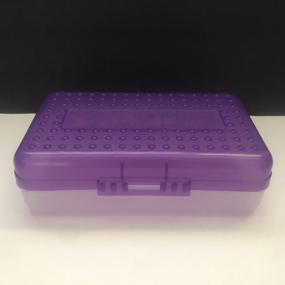 SpaceMaker Pencil Box Translucent Purple Top Clear Bottom Storage Container 90s