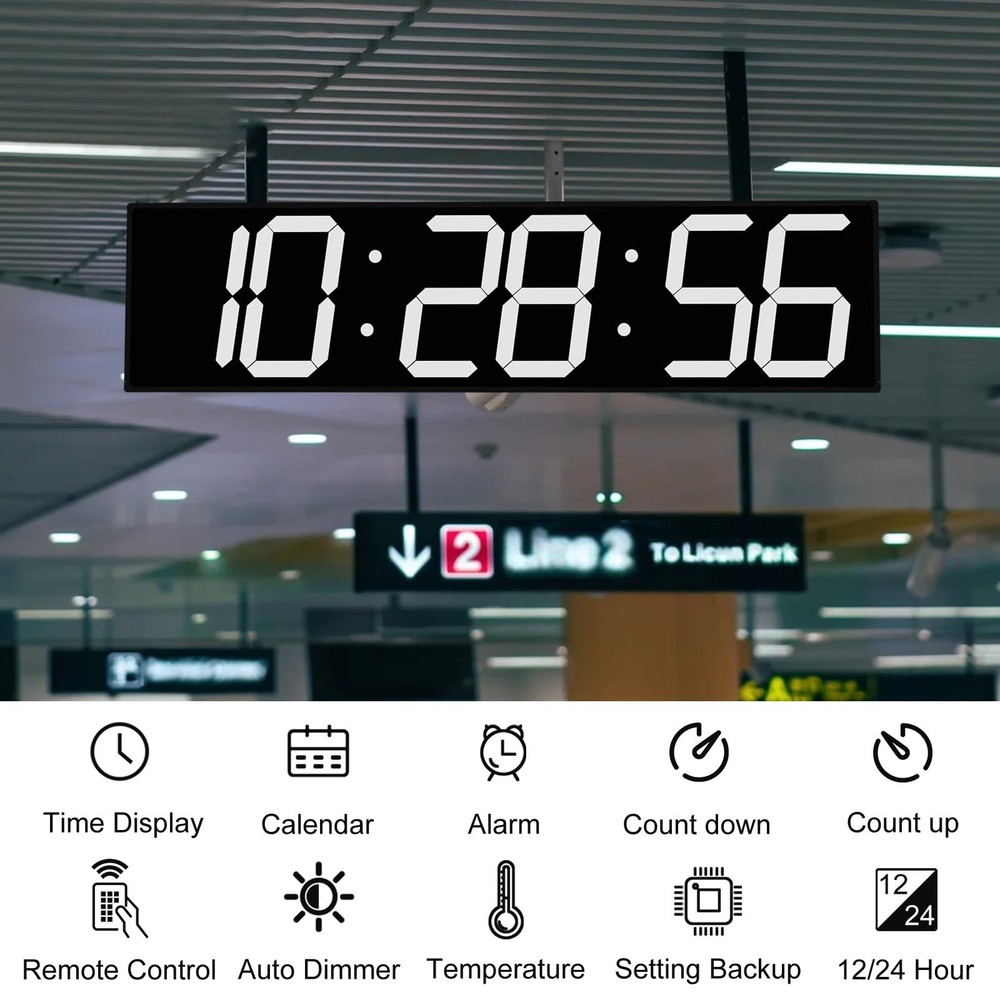28.5‘’ Double Sided Digital Wall Clock, Multifunctional Led Countdow