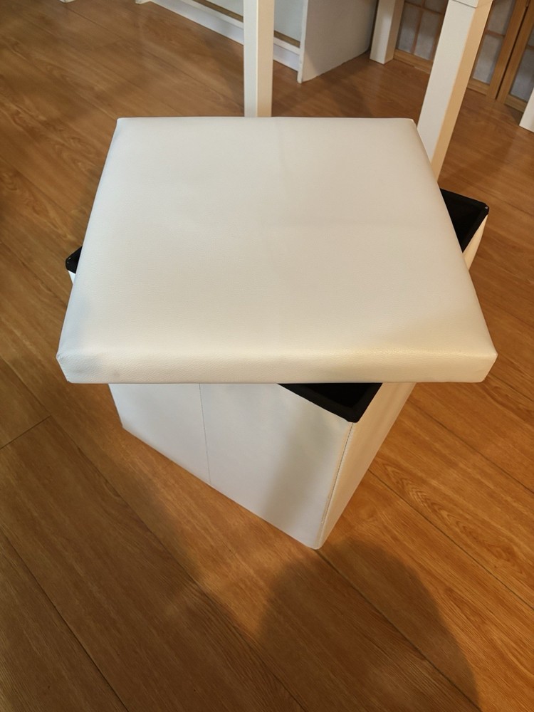 White Faux Leather Square Storage Ottoman with Compartment