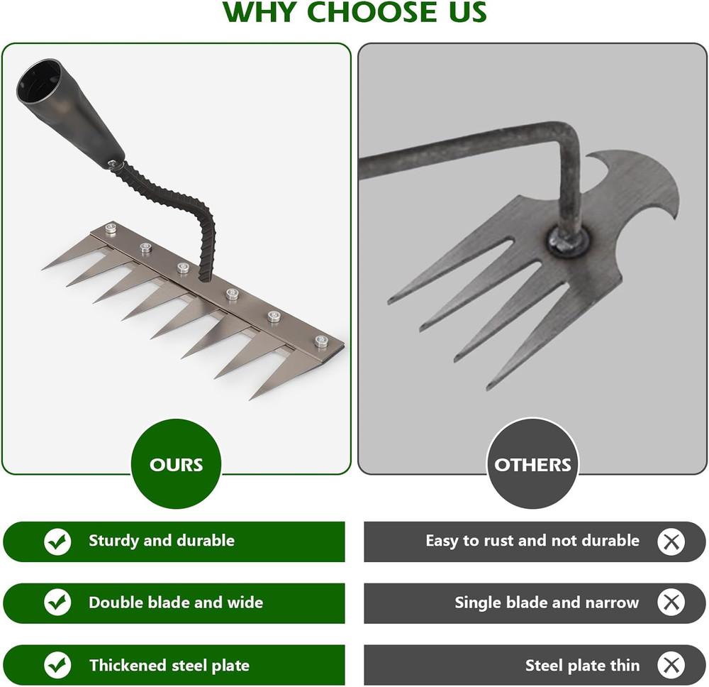 Iron Weeder Tool without Long Handle, 7 Teeths Manual Weeder Remover Tool, Hand
