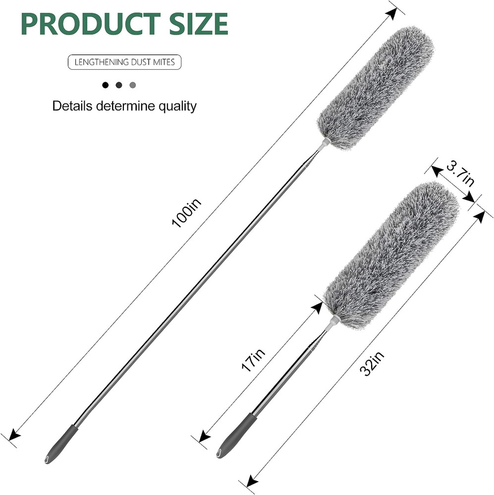 Extra-Long Dusters Extension Pole for Cleaning, Bendable Microfiber Head 100"
