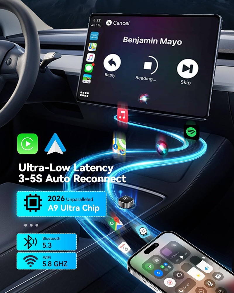 2026 Ultra Mini Wireless Carplay Adapter for iPhone & Android Auto